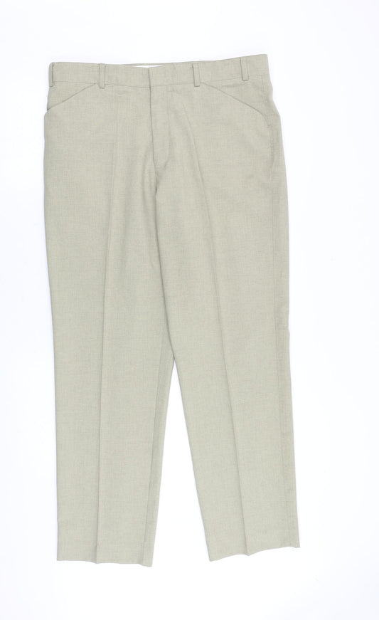 BHS Mens Beige Polyester Trousers Size 36 in Regular Zip