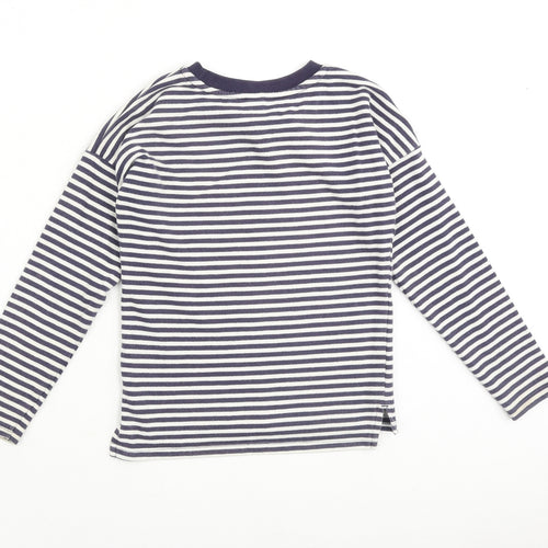 TU Girls Blue Striped Cotton Basic Casual Size 9 Years Round Neck Pullover - So Happy