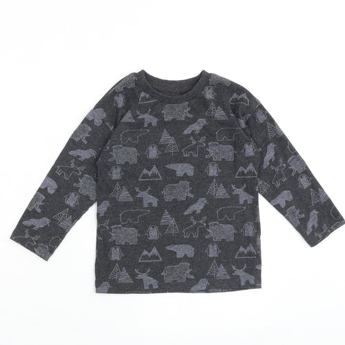Matalan Boys Grey Geometric Cotton Basic T-Shirt Size 3-4 Years Round Neck Pullover