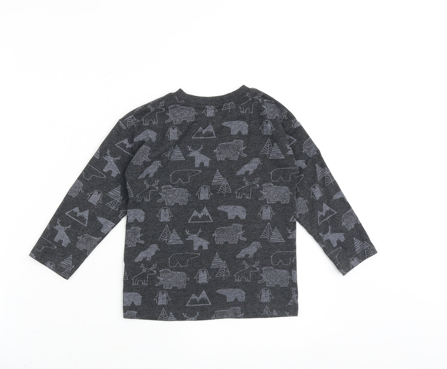 Matalan Boys Grey Geometric Cotton Basic T-Shirt Size 3-4 Years Round Neck Pullover