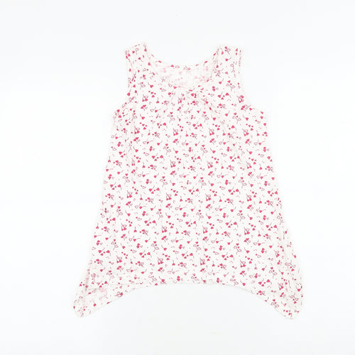 George Girls White Geometric 100% Cotton Basic Tank Size 9-10 Years Round Neck Pullover - Heart Pattern