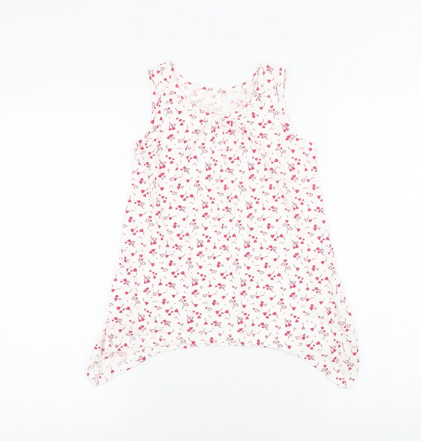 George Girls White Geometric 100% Cotton Basic Tank Size 9-10 Years Round Neck Pullover - Heart Pattern