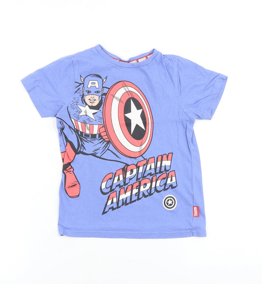 George Boys Blue 100% Cotton Basic T-Shirt Size 4-5 Years Round Neck Pullover - Captain America