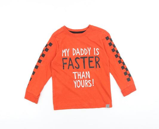 Nutmeg Boys Orange Geometric 100% Cotton Basic T-Shirt Size 4-5 Years Round Neck Pullover - My Daddy is Faster Than Yours
