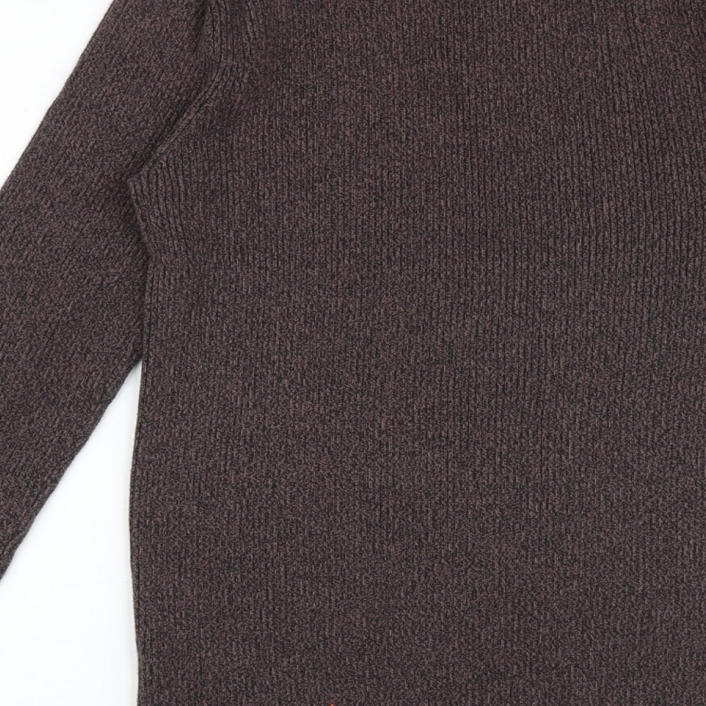 New Look Mens Brown Round Neck Cotton Pullover Jumper Size M Long Sleeve