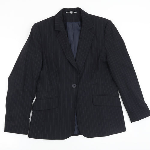 M&Co Womens Black Striped Viscose Jacket Blazer Size 12