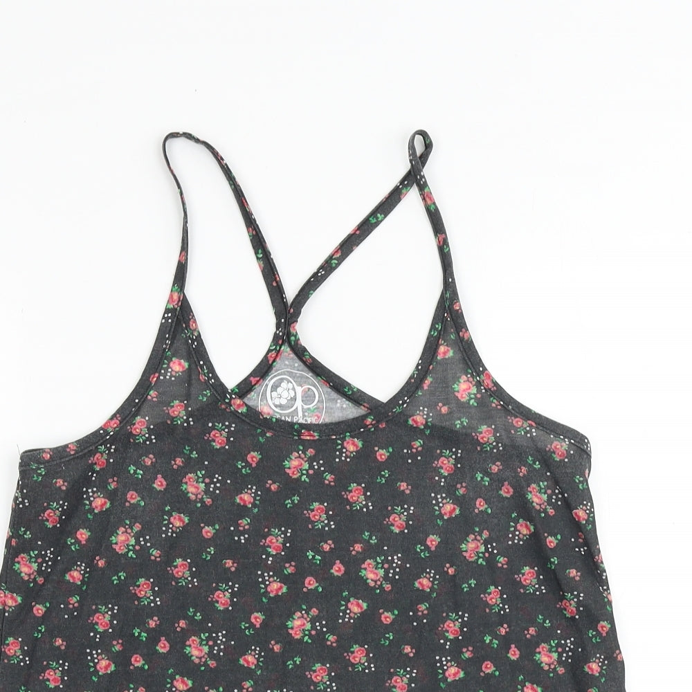 Ocean Pacific Womens Black Floral Polyester Camisole Tank Size 10 Scoop Neck