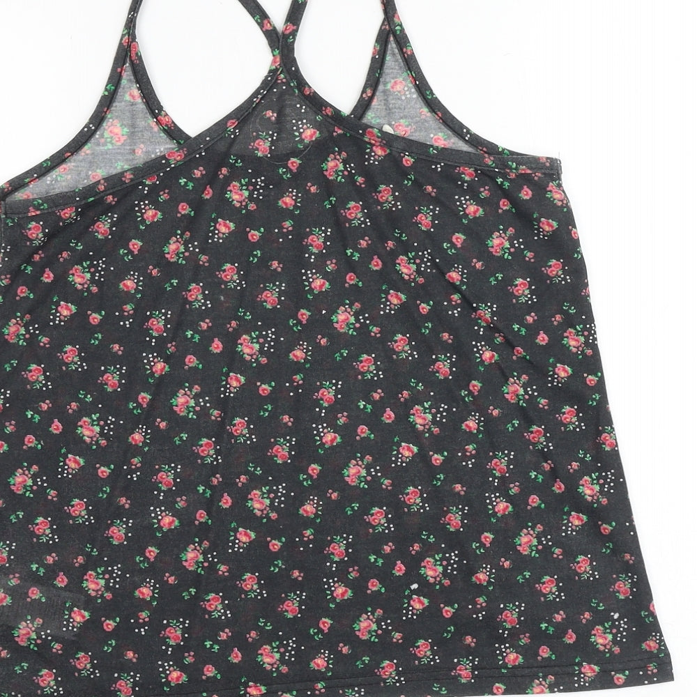 Ocean Pacific Womens Black Floral Polyester Camisole Tank Size 10 Scoop Neck