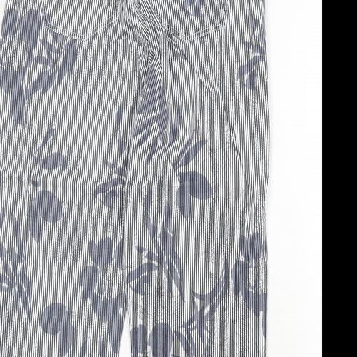 Stooker Womens Blue Striped Cotton Trousers Size 34 in Regular Zip - Flower Pattern