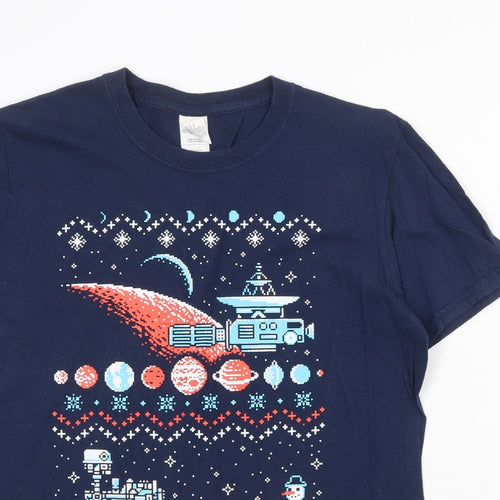 Gildan Mens Blue Cotton T-Shirt Size M Round Neck - Mars Rover Christmas