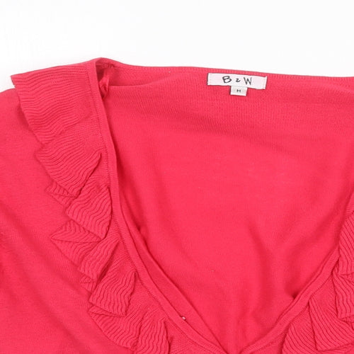 B&W Womens Pink V-Neck Cotton Cardigan Jumper Size M