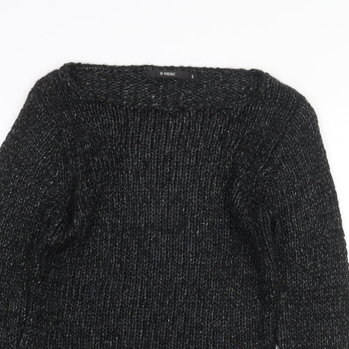 B-Young Womens Black Boat Neck Acrylic Pullover Jumper Size S