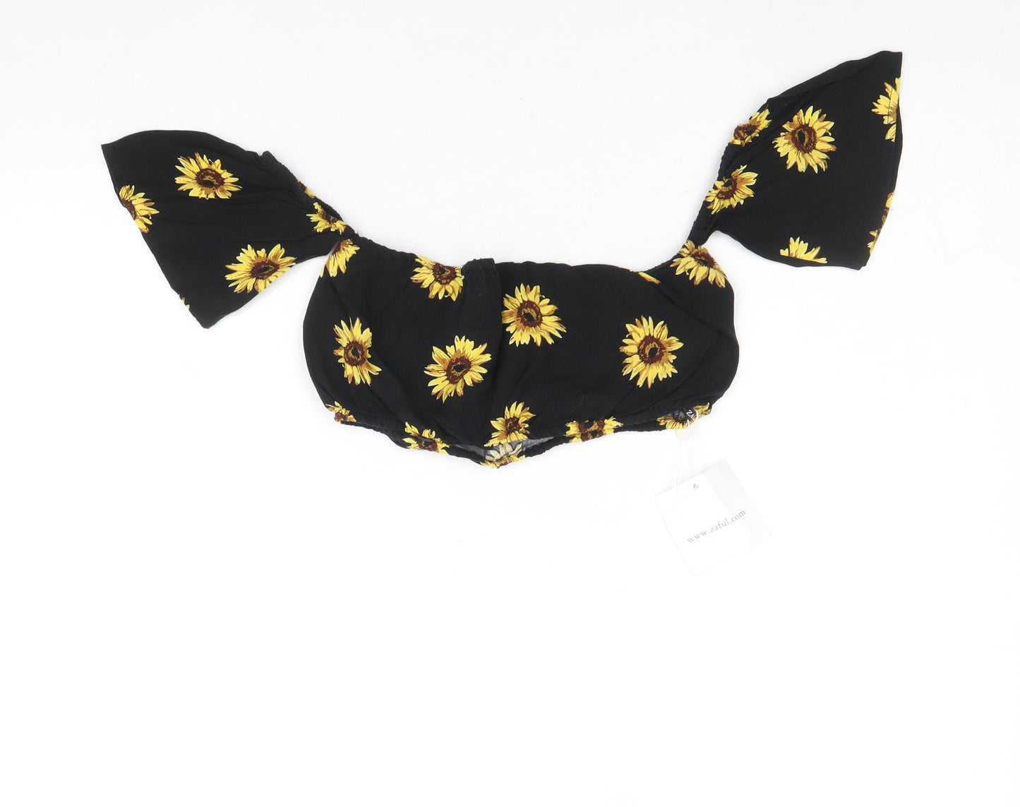 Zaful Womens Black Floral Viscose Cropped Blouse Size M Off the Shoulder - Sunflower Bardot