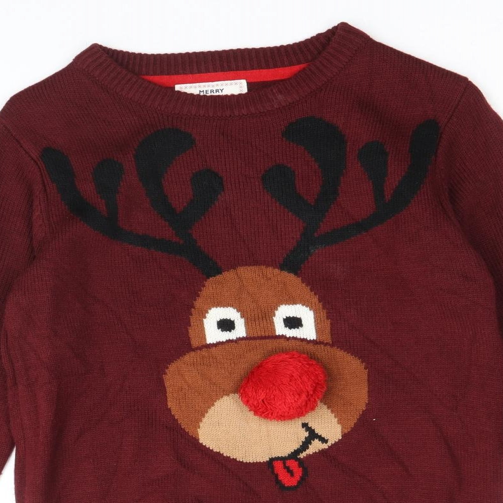 NEXT Mens Red Round Neck Acrylic Pullover Jumper Size S Long Sleeve - Reindeer Christmas