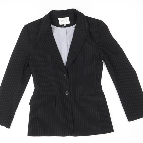 Krisp Womens Black Striped Polyester Jacket Blazer Size 10