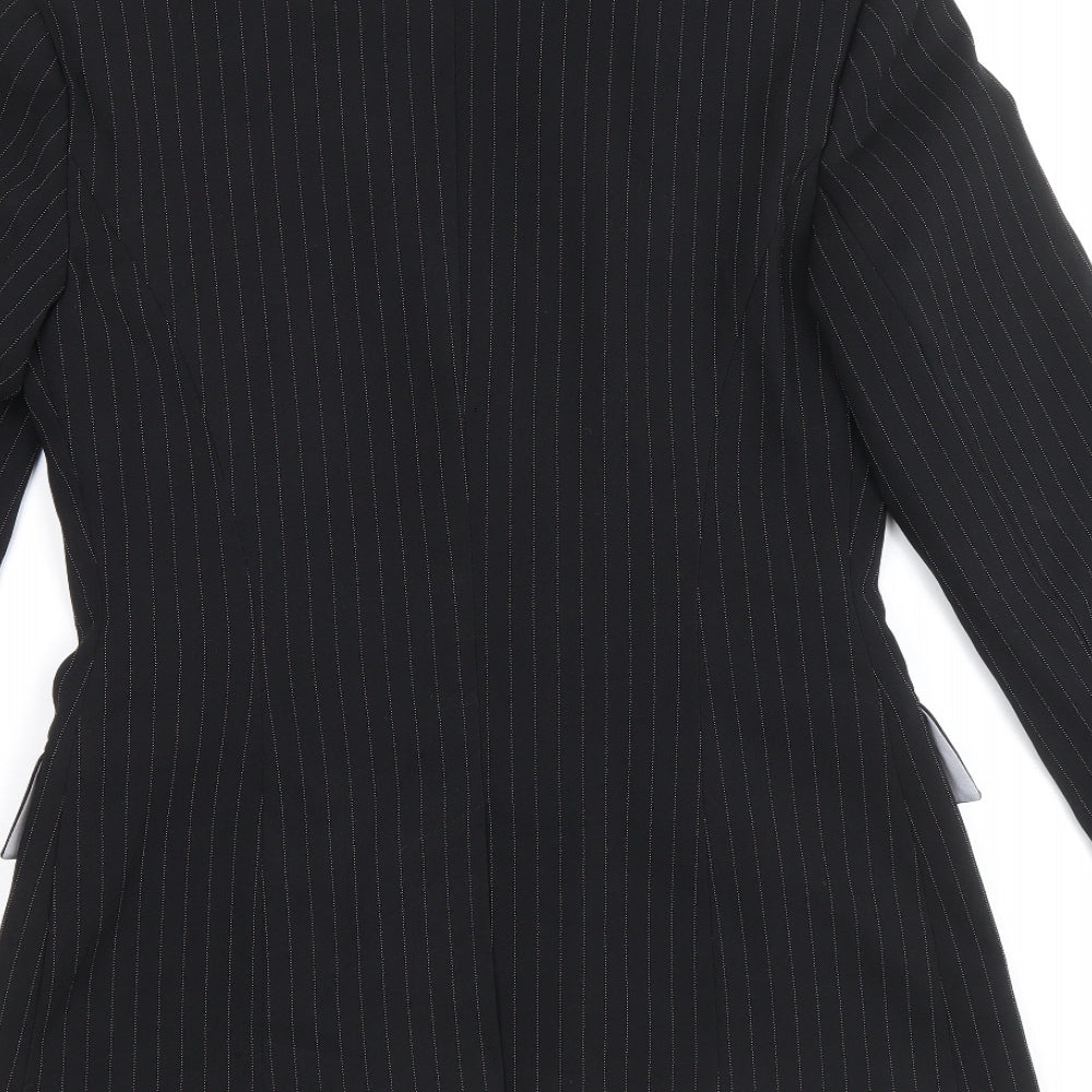 Krisp Womens Black Striped Polyester Jacket Blazer Size 10