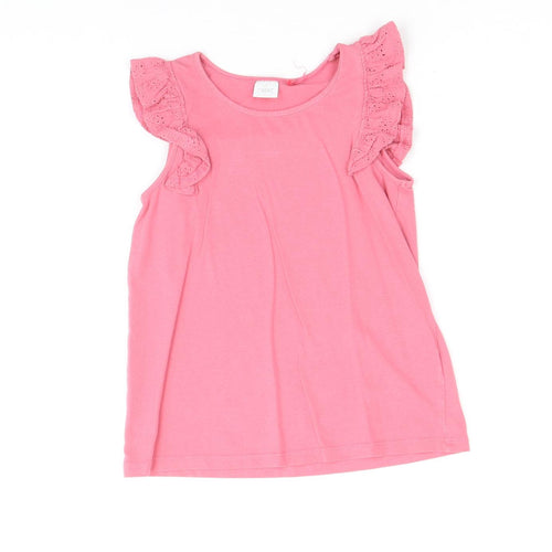 NEXT Girls Pink 100% Cotton Basic T-Shirt Size 5-6 Years Round Neck Pullover
