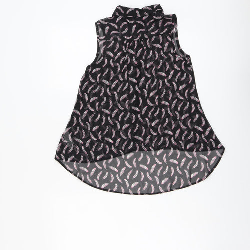 Candy Couture Girls Black Geometric Polyester Basic Button-Up Size 12-13 Years Collared Button - Feather
