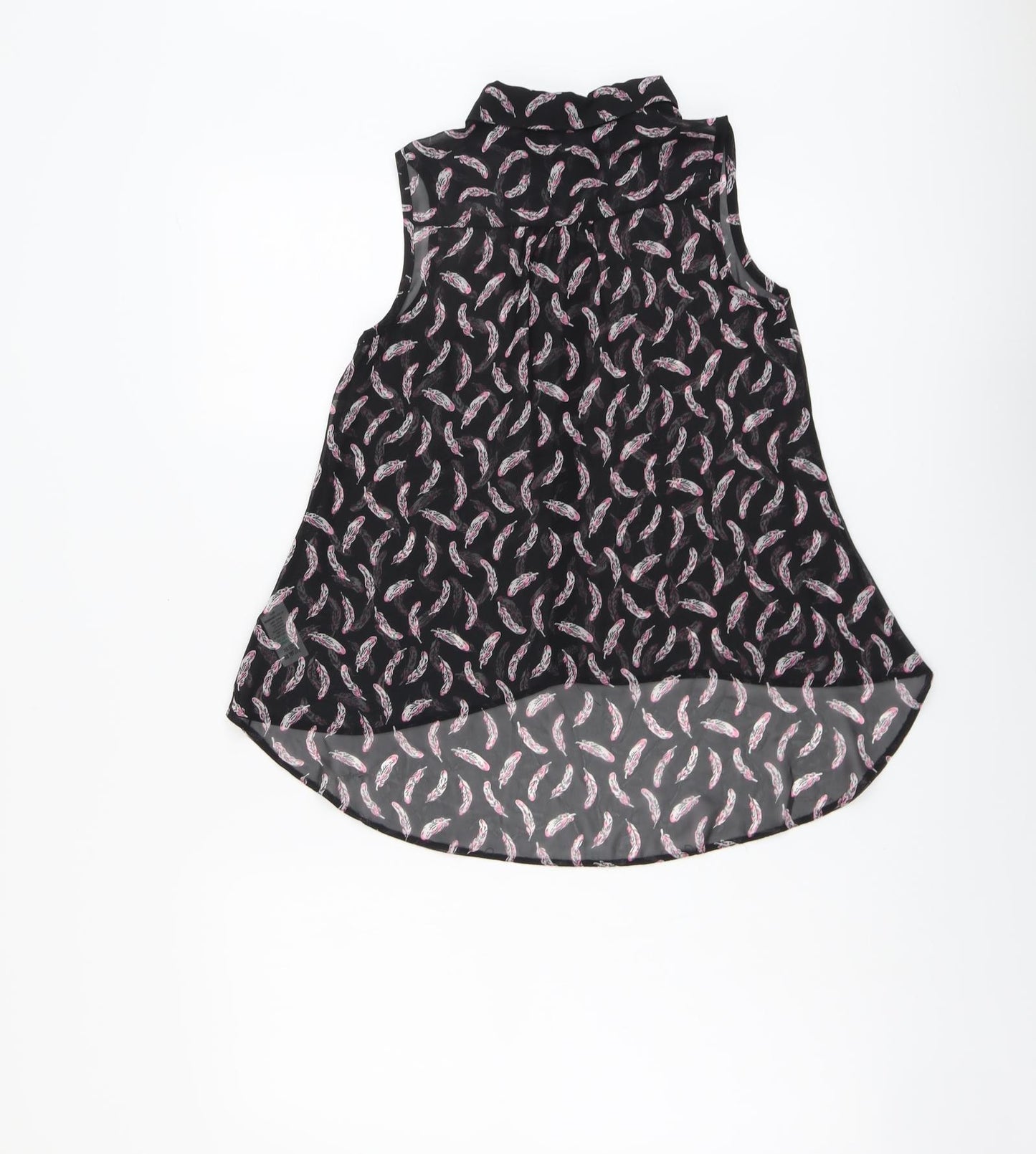 Candy Couture Girls Black Geometric Polyester Basic Button-Up Size 12-13 Years Collared Button - Feather