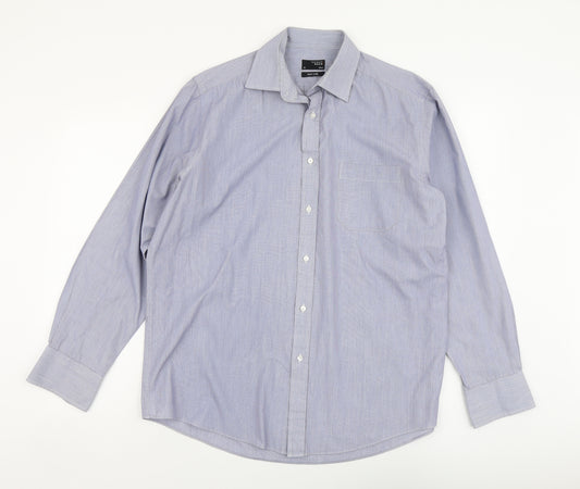 Thomas Nash Mens Blue Polyester Dress Shirt Size 16 Collared Button