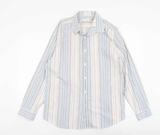 Jasper Conran Mens Multicoloured Striped Cotton Dress Shirt Size L Collared Button