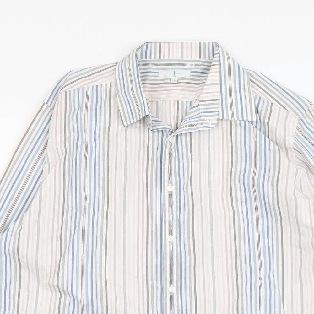 Jasper Conran Mens Multicoloured Striped Cotton Dress Shirt Size L Collared Button