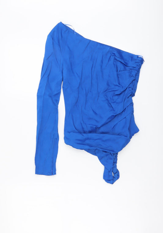 Zara Womens Blue Viscose Bodysuit One-Piece Size S Snap