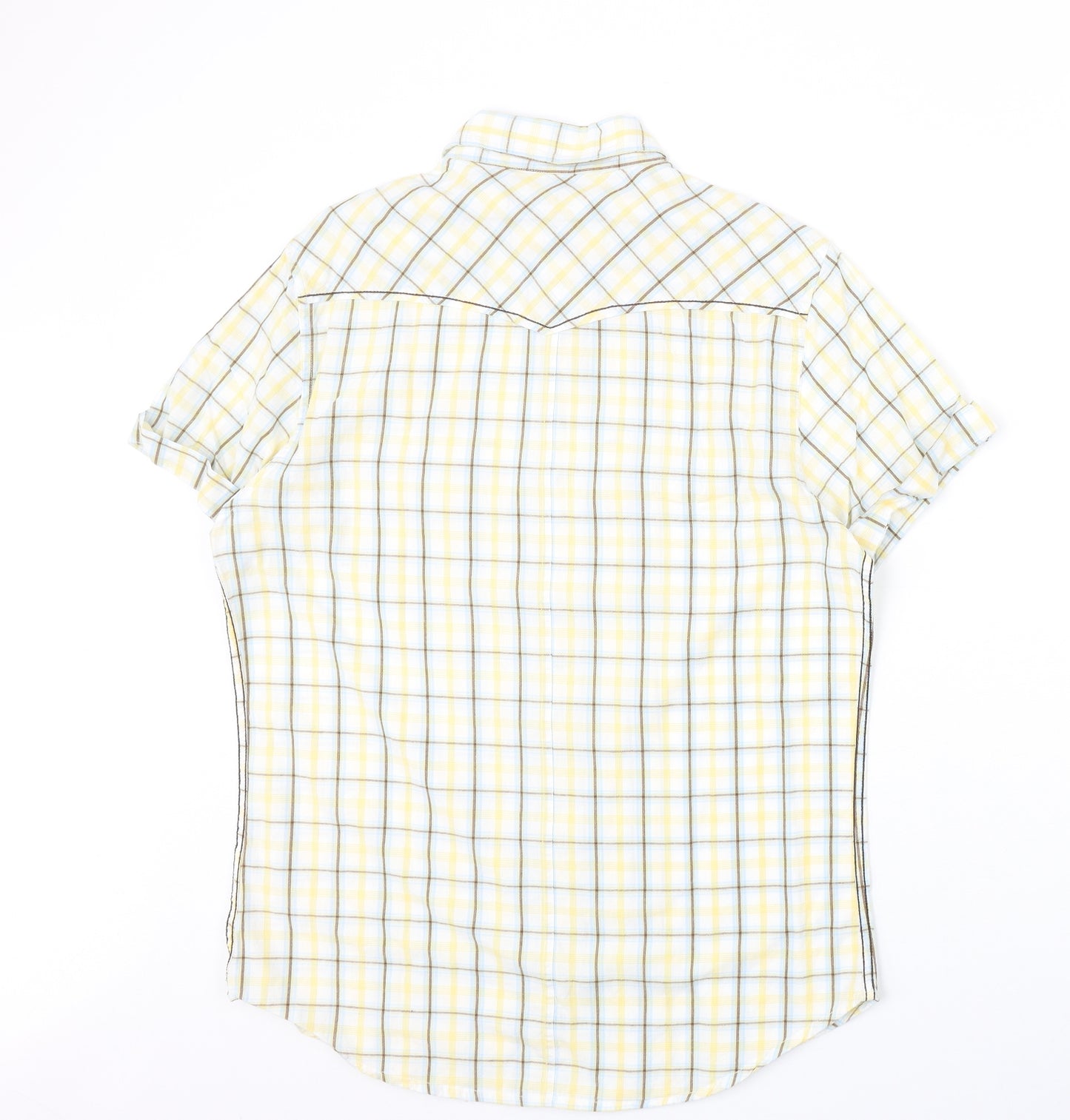 Southside Mens Yellow Plaid Cotton Button-Up Size M Collared Button
