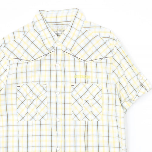Southside Mens Yellow Plaid Cotton Button-Up Size M Collared Button