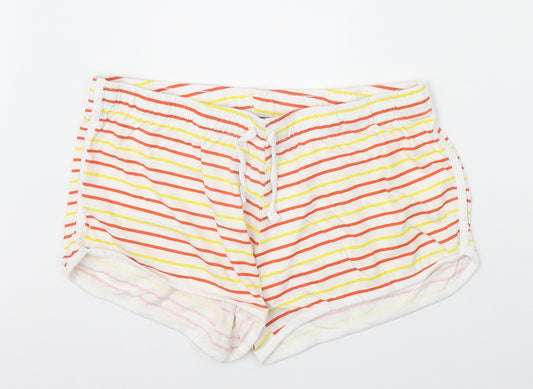 Primark Womens Ivory Striped 100% Cotton Sweat Shorts Size L Regular Drawstring