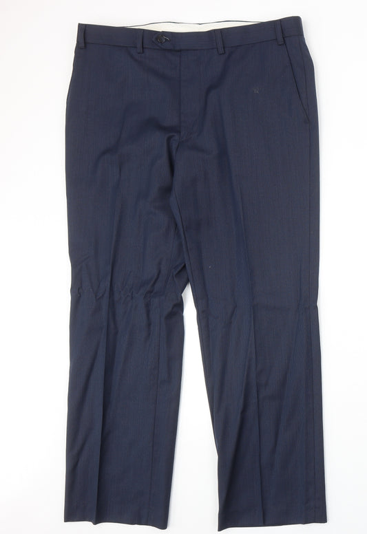 Marks and Spencer Mens Blue Wool Dress Pants Trousers Size 36 in Regular Zip