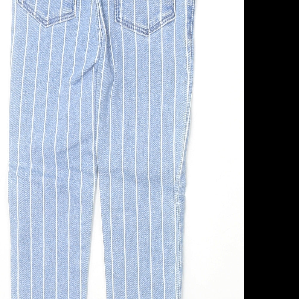 Preworn Girls Blue Striped Cotton Skinny Jeans Size 4 Years Regular Zip