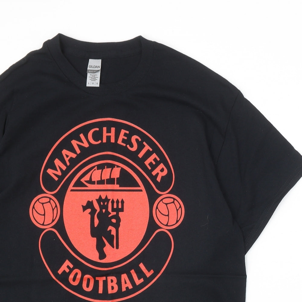 Gildan Mens Black Cotton T-Shirt Size L Round Neck - Manchester City Football Club