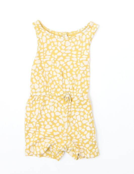 Primark Girls Yellow Geometric Cotton Romper One-Piece Size 6-9 Months Snap
