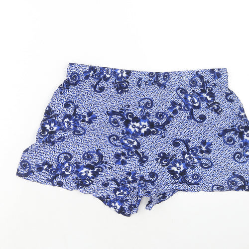 Papaya Womens Blue Geometric Viscose Basic Shorts Size 12 Regular Drawstring