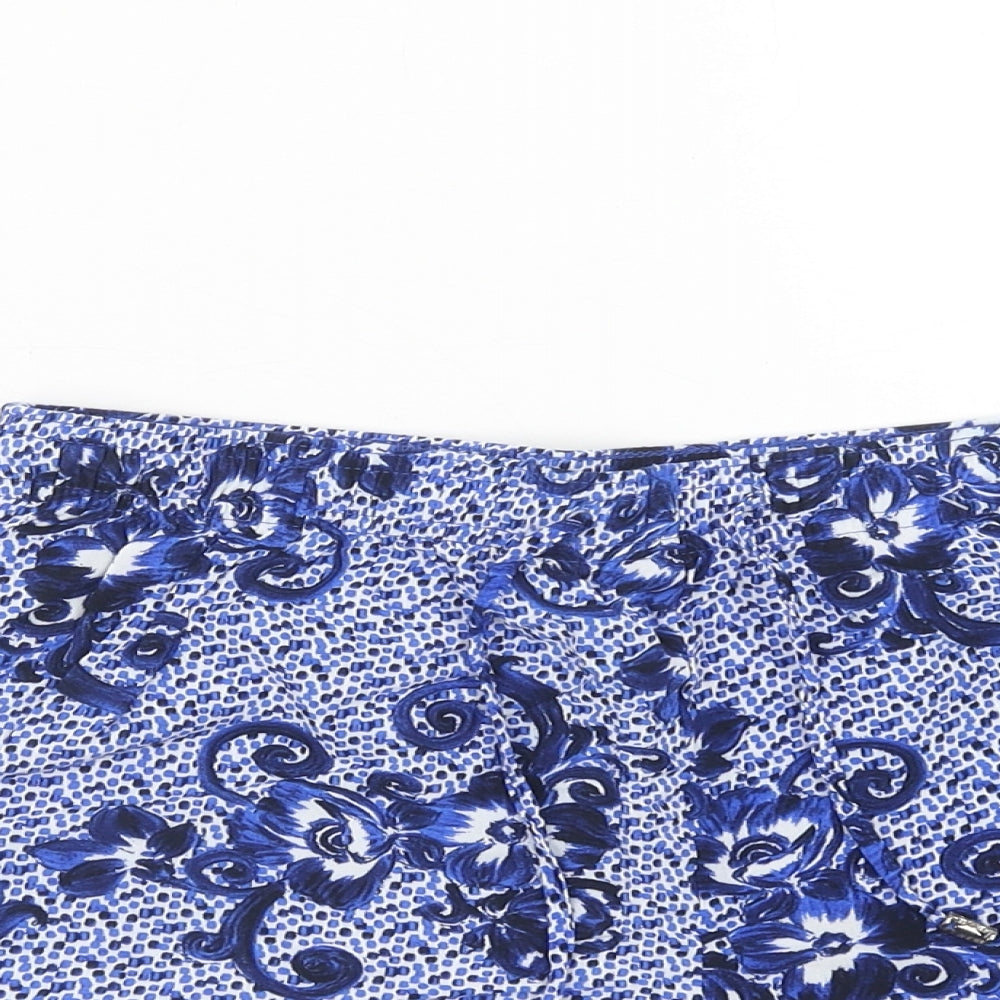 Papaya Womens Blue Geometric Viscose Basic Shorts Size 12 Regular Drawstring