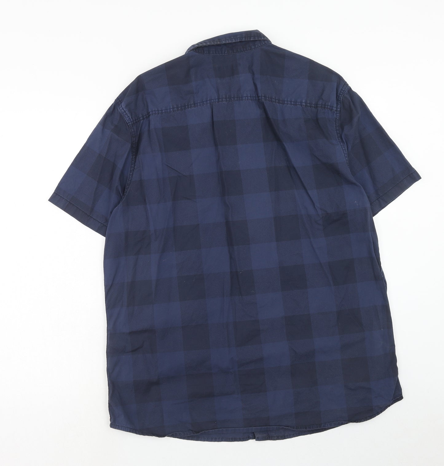 George Mens Blue Check Cotton Button-Up Size L Collared Button
