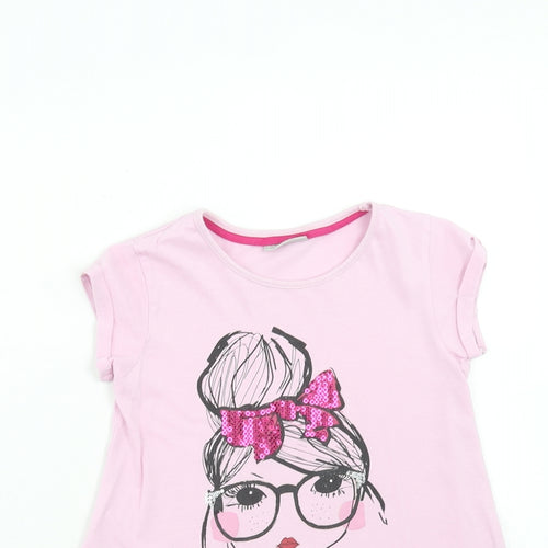 Matalan Girls Pink Cotton Tunic T-Shirt Size 7 Years Round Neck Pullover