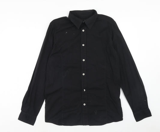 bruno banani Mens Black Cotton Button-Up Size S Collared Button