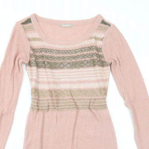 ORSAY Womens Pink Striped Polyacrylate Fibre Jumper Dress Size S Round Neck Pullover