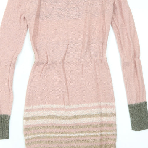 ORSAY Womens Pink Striped Polyacrylate Fibre Jumper Dress Size S Round Neck Pullover