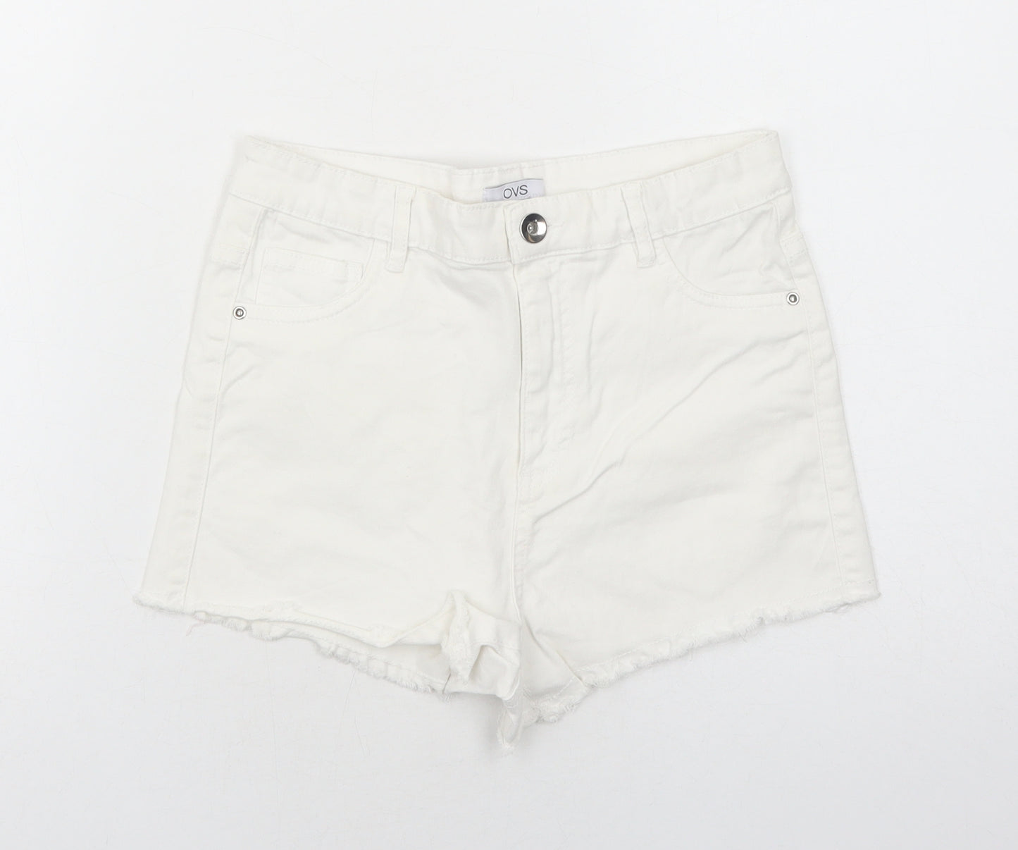 OVS Womens White Cotton Boyfriend Shorts Size 10 Regular Zip
