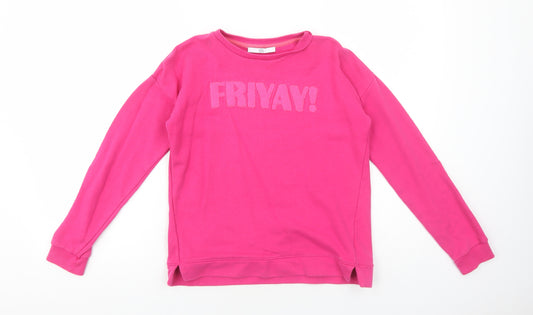 Marks and Spencer Girls Pink Cotton Pullover Sweatshirt Size 11-12 Years Pullover - Friyay!