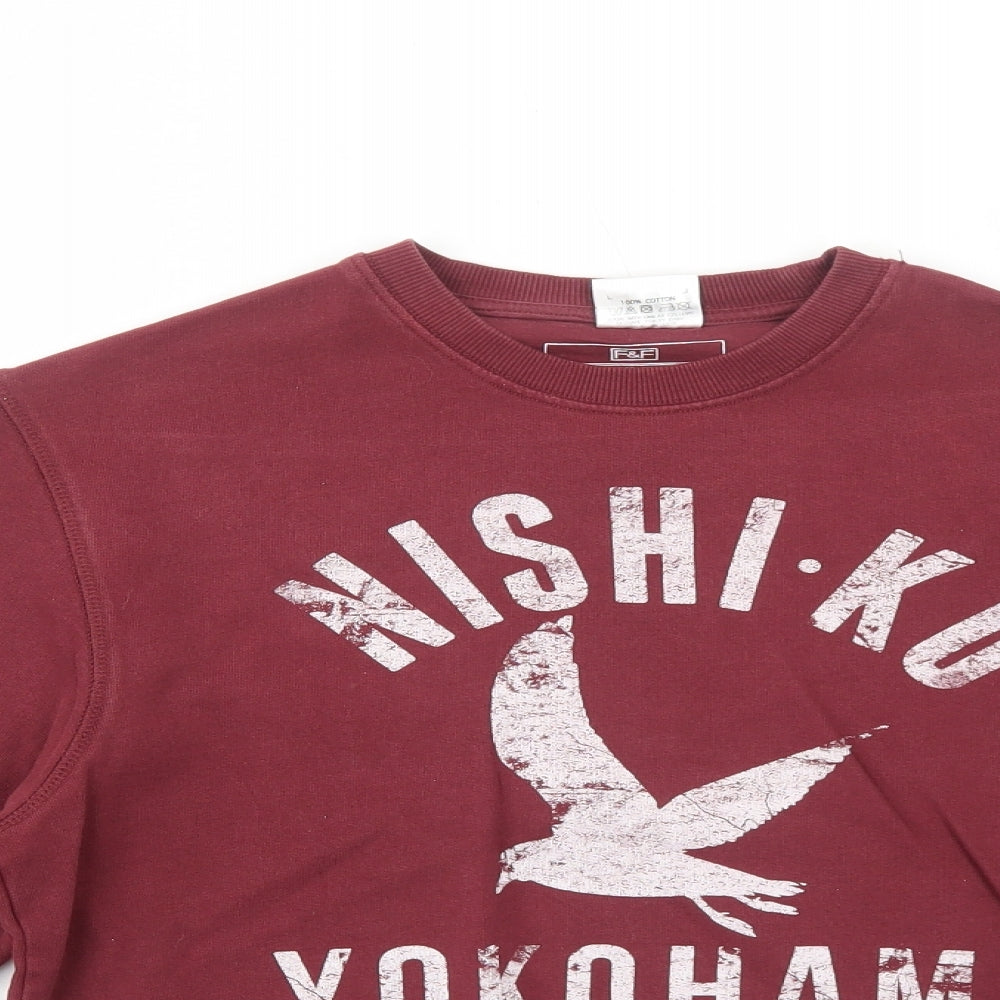 F&F Mens Red Cotton Pullover Sweatshirt Size S - Nishi Ku Yokohama