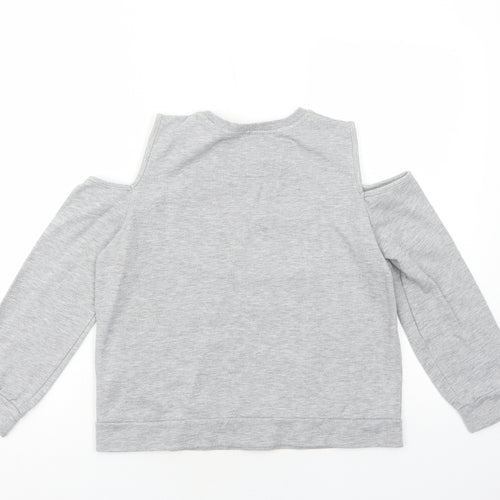 Jojo Siwa Girls Grey Cotton Pullover Sweatshirt Size 12-13 Years Pullover - Jojo Siwa, Cold Shoulder