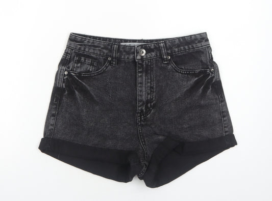 Primark Womens Black Geometric Cotton Boyfriend Shorts Size 10 Regular Zip
