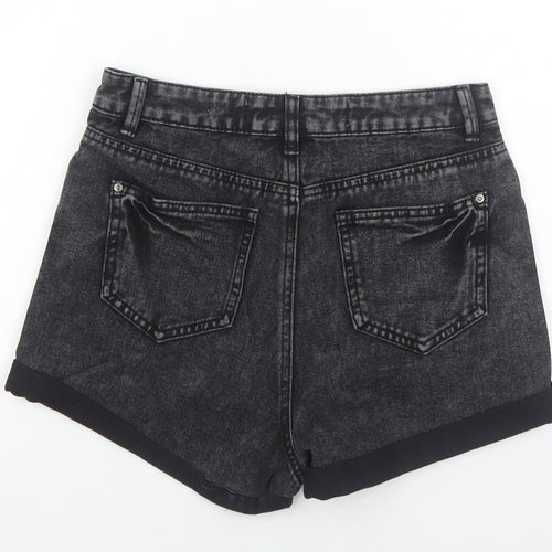 Primark Womens Black Geometric Cotton Boyfriend Shorts Size 10 Regular Zip