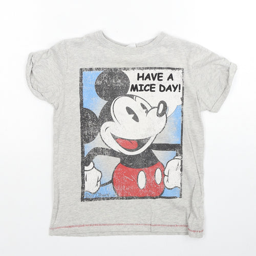 NEXT Boys Grey Cotton Basic T-Shirt Size 4-5 Years Round Neck Pullover - Mickey Mouse