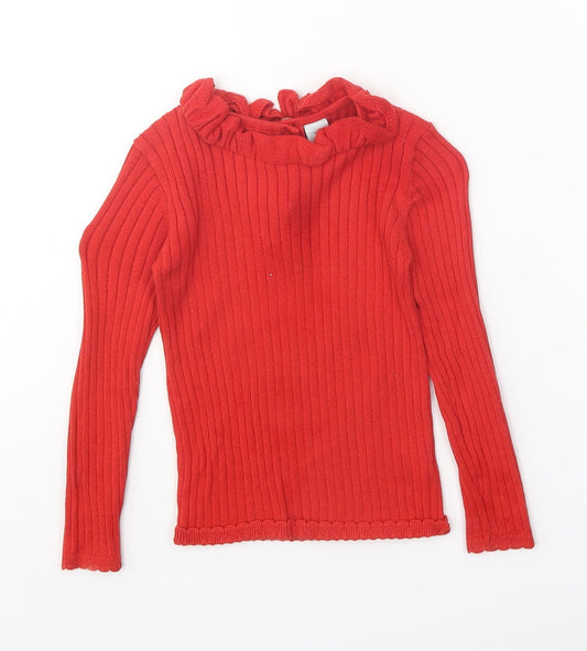 TU Girls Red Round Neck 100% Cotton Pullover Jumper Size 2-3 Years Button