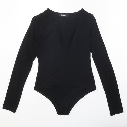 Missguided Womens Black Viscose Bodysuit One-Piece Size 10 Snap